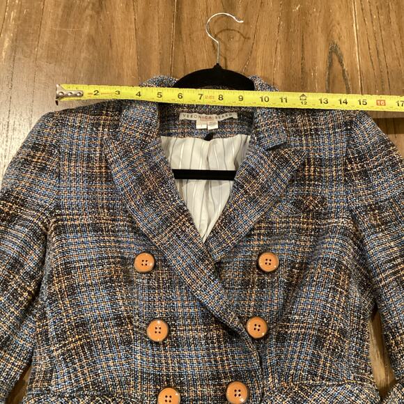 Veronica Beard Blue plaid tweed Miller Dickey Jacket double breasted cotton 4 - Picture 5 of 13